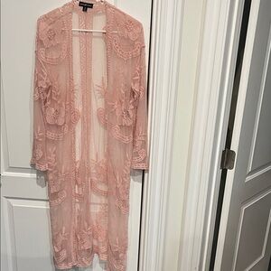 Almost Famous Sheer Pink Floral Lace Robe